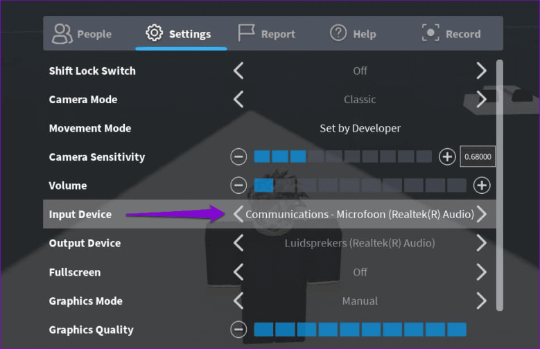 Устройство ввода Roblox в Windows