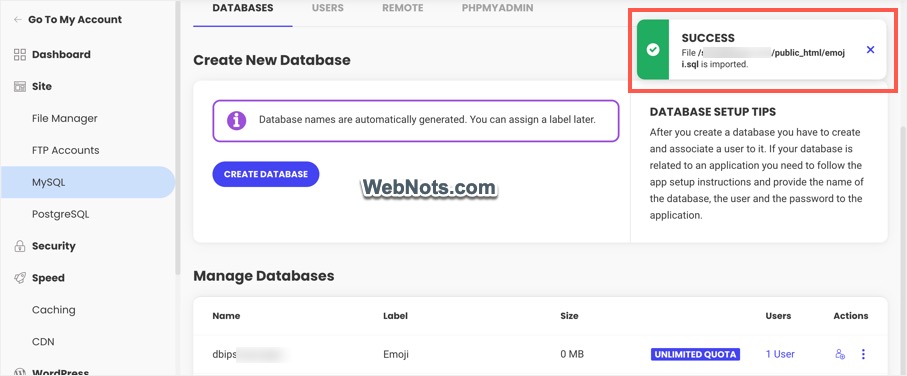 Дамп SQL успешно импортирован