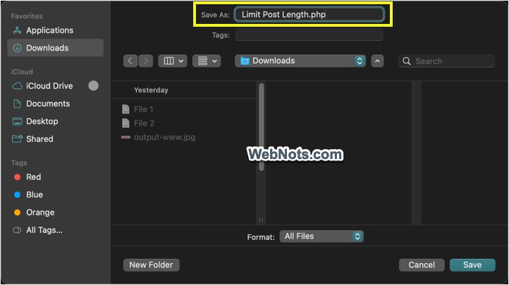 Сохранить PHP-файл плагина на Mac