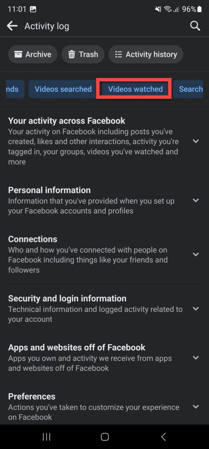 Прокрутите фильтры и выберите «Просмотренное видео».