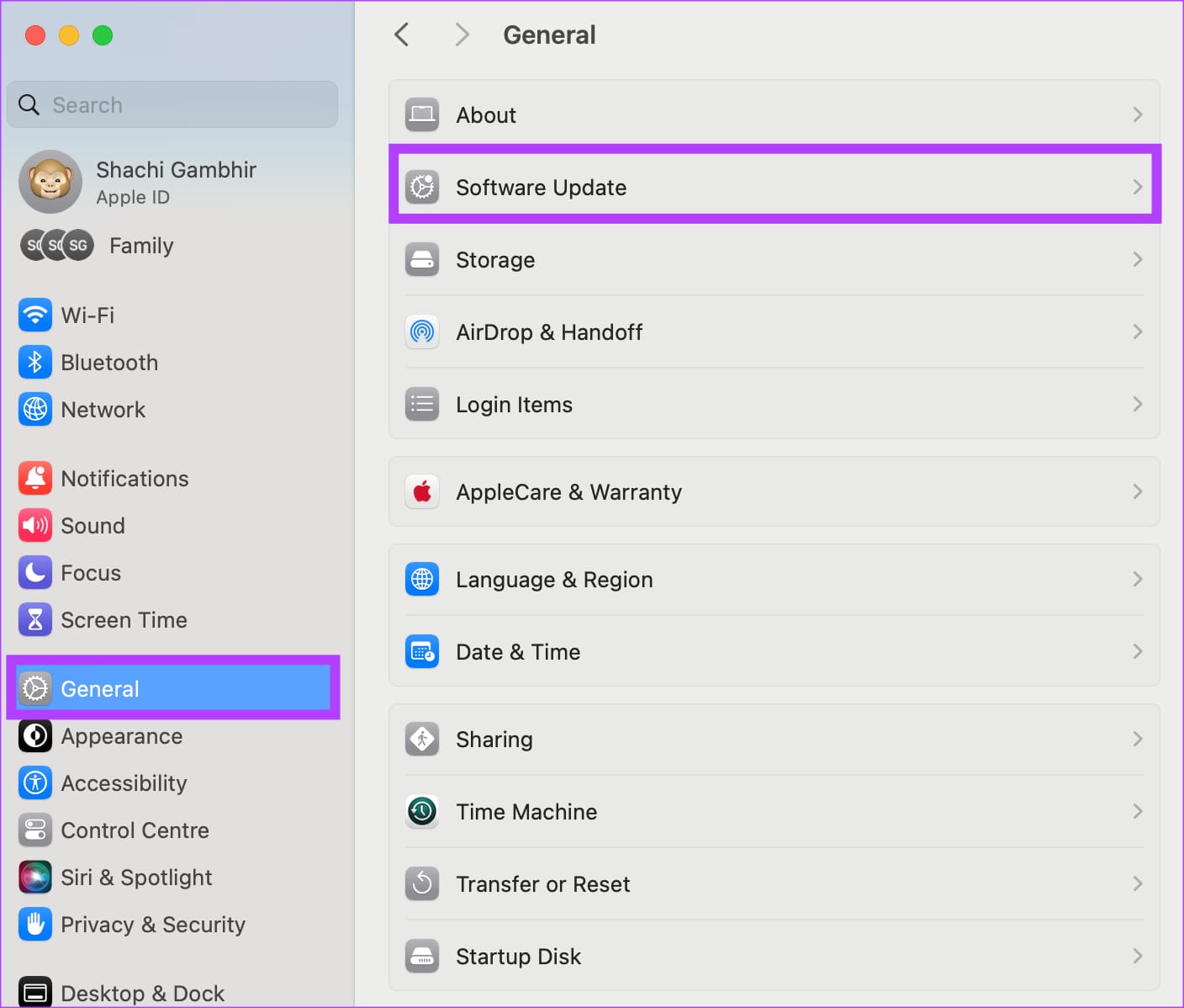 Выберите «Обновление программного обеспечения Mac».