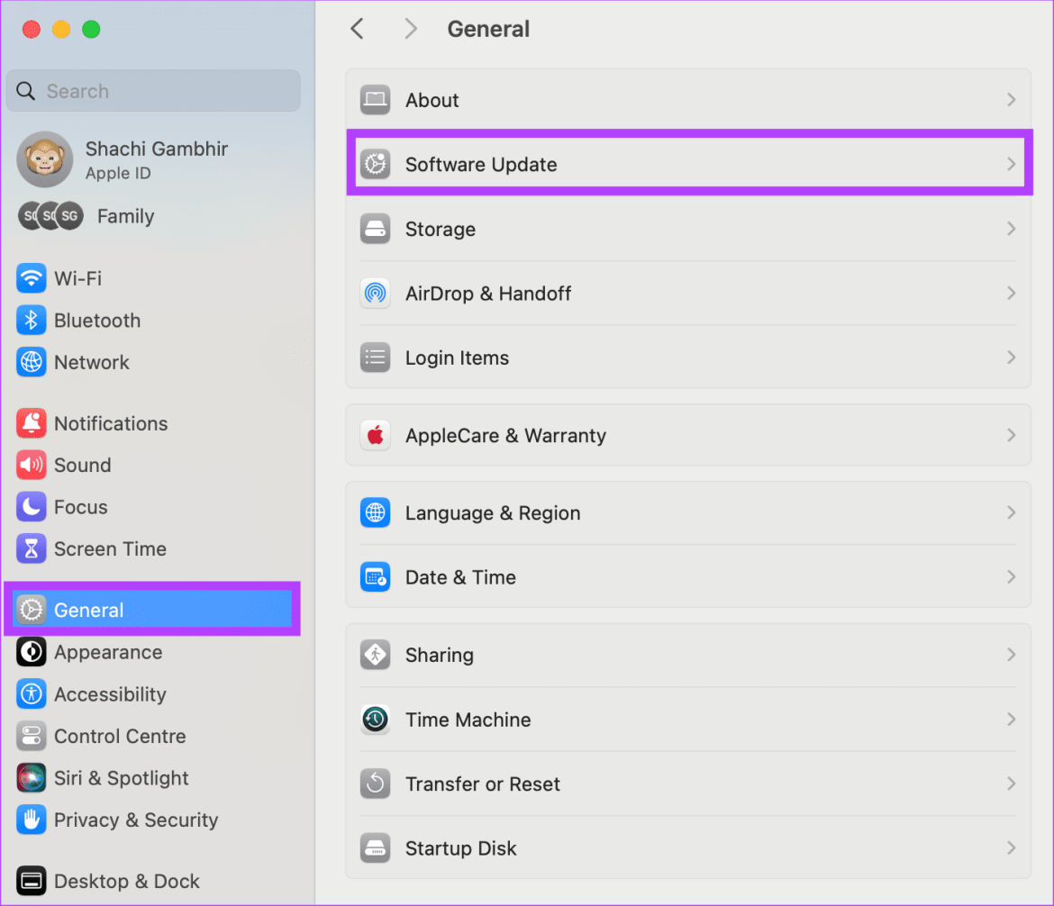 Нажмите «Обновление программного обеспечения» на Mac.
