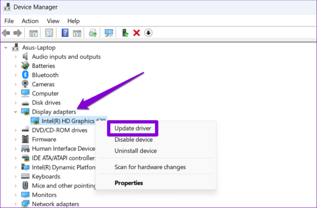 Обновите графический драйвер в Windows