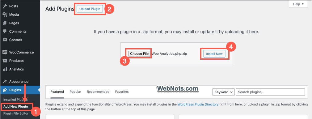 Загрузите ZIP-файл плагина Woo Analytics