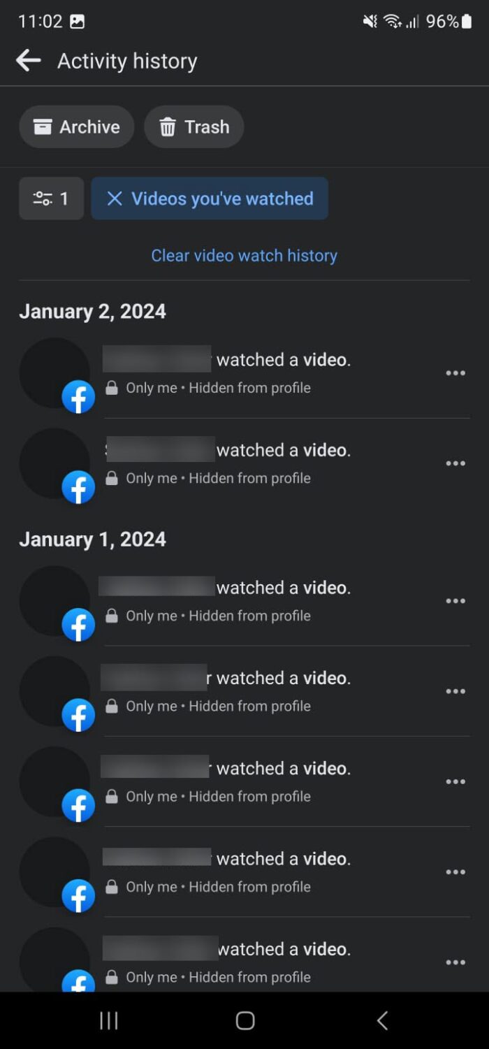 Просмотр истории просмотра Facebook в мобильном приложении Facebook