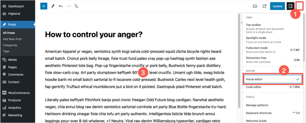 Визуальный редактор в Гутенберге