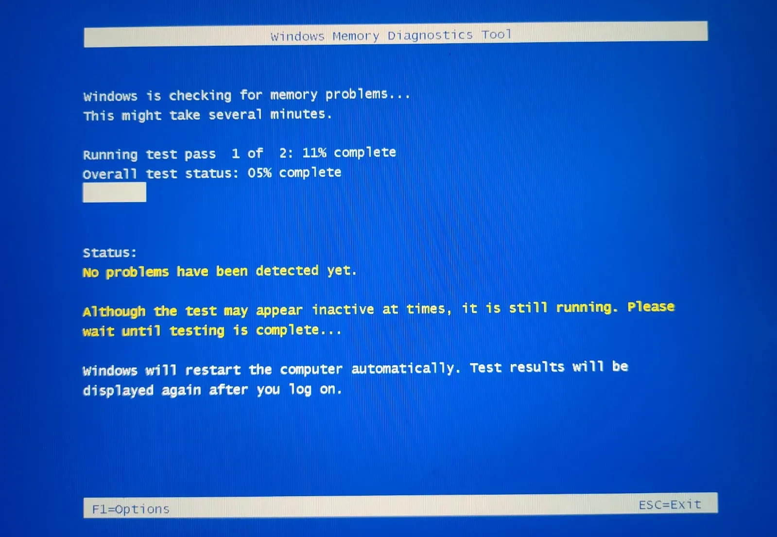 Windows проверяет наличие проблем с памятью