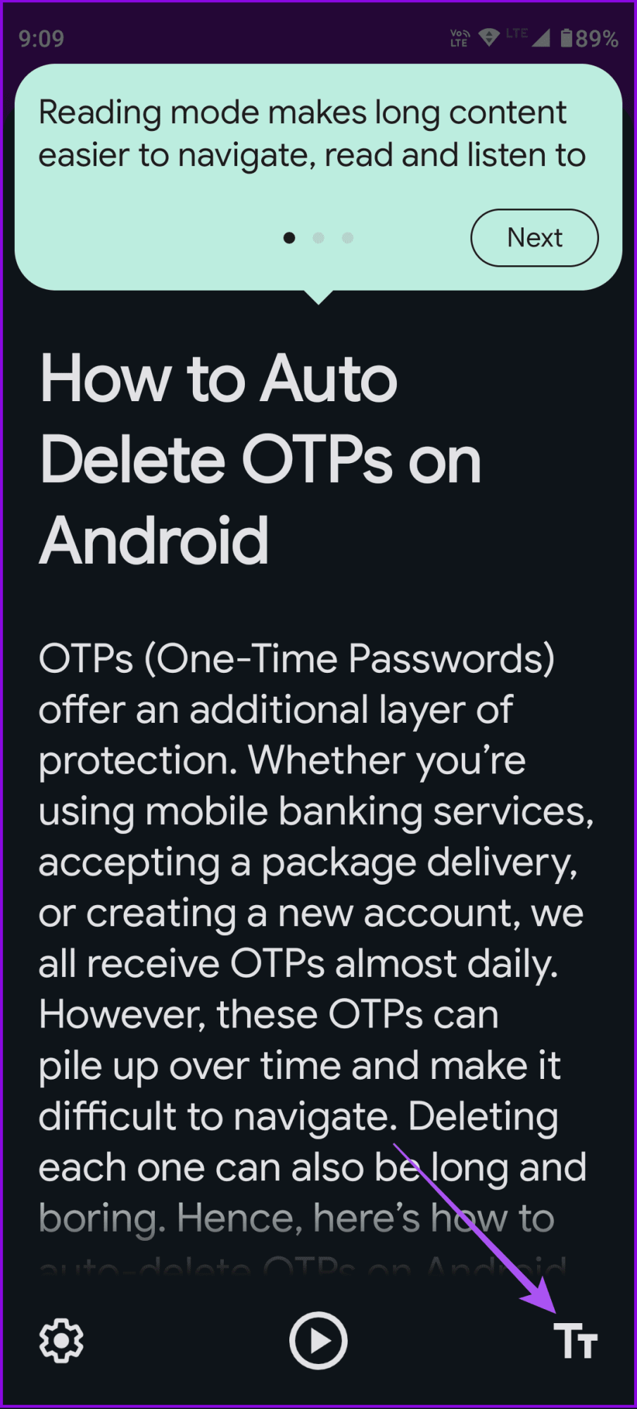 изменить размер текста в режиме чтения Android