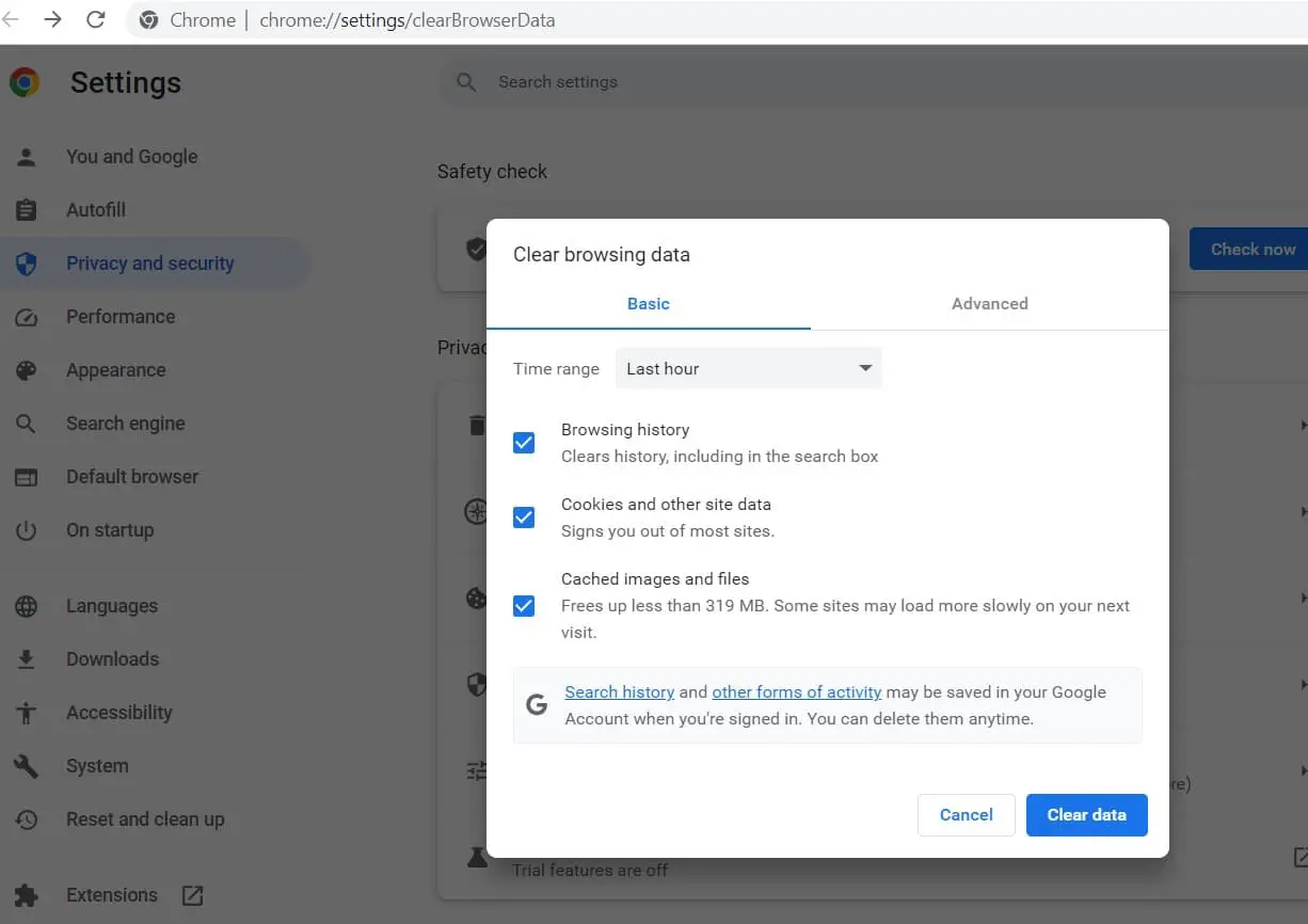 очистить кеш Chrome