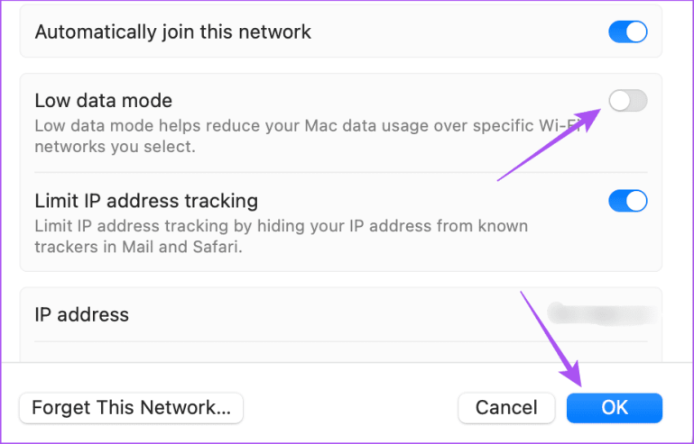 отключить режим низкого трафика на Mac