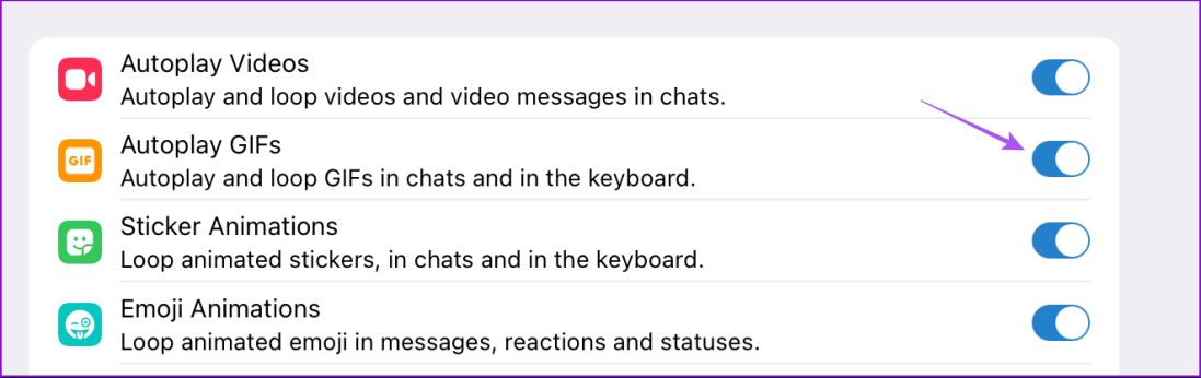 отключить энергосбережение для GIF-файлов на рабочем столе Telegram