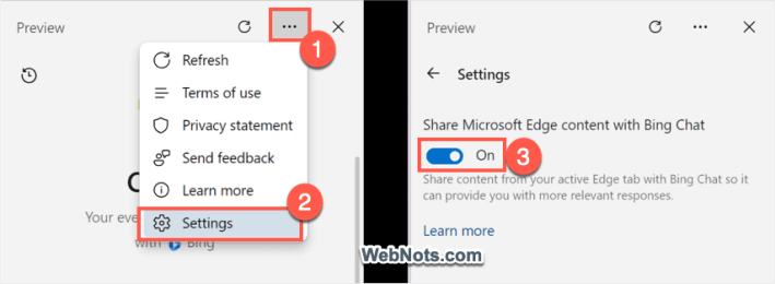 Включить общий доступ к вкладкам Edge с помощью чата Bing