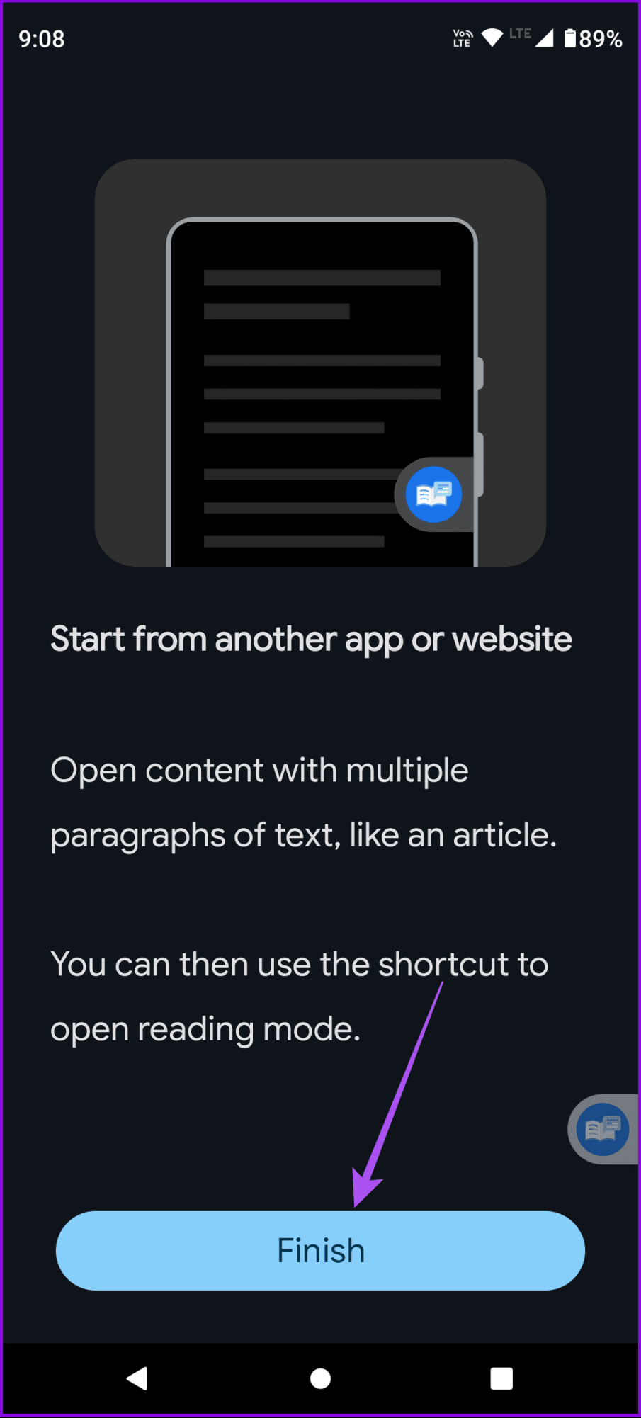 завершить настройку приложения в режиме чтения Android