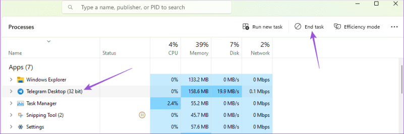 Принудительно выйти из Telegram в Windows