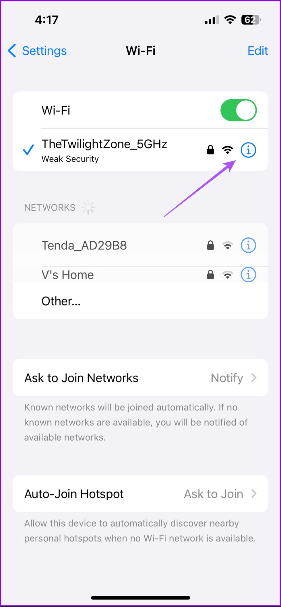 Информация о настройках Wi-Fi iPhone