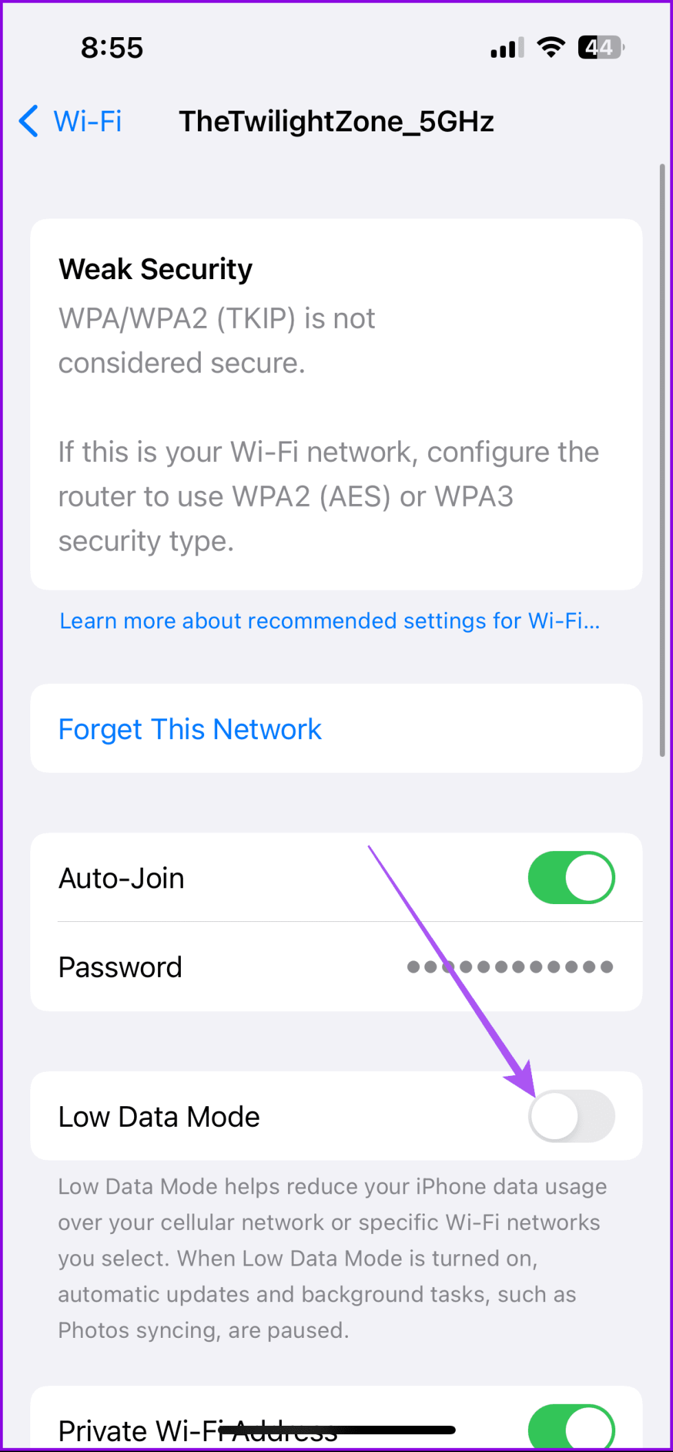 Wi-Fi iPhone в режиме низкого трафика