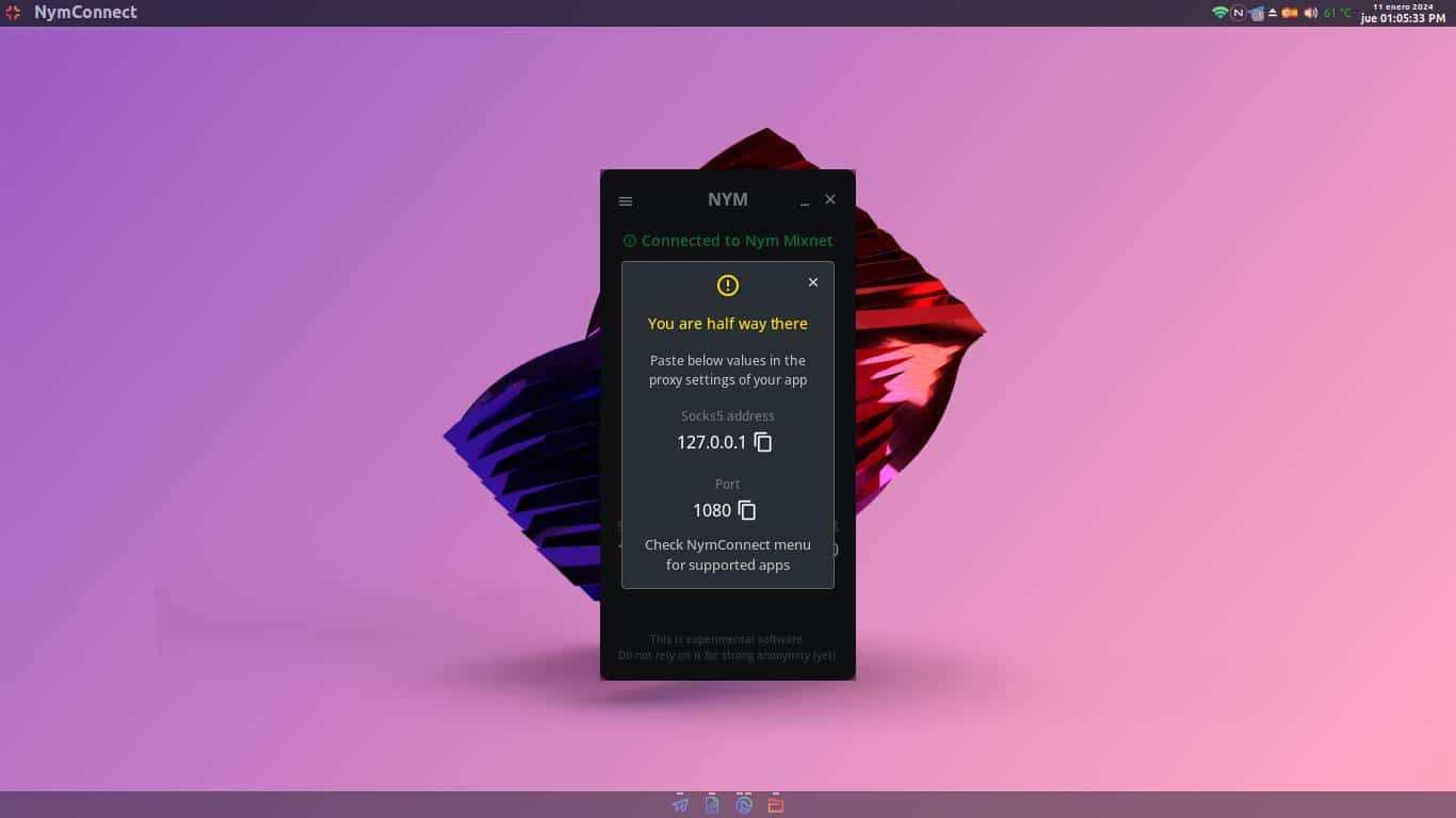 Как использовать Telegram с этим приложением NymConnect: снимок экрана 4