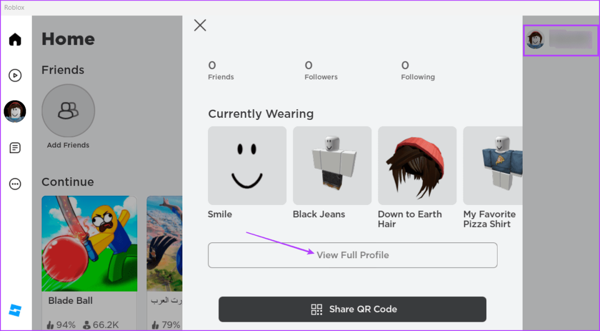 открыть профиль в роблоксе
