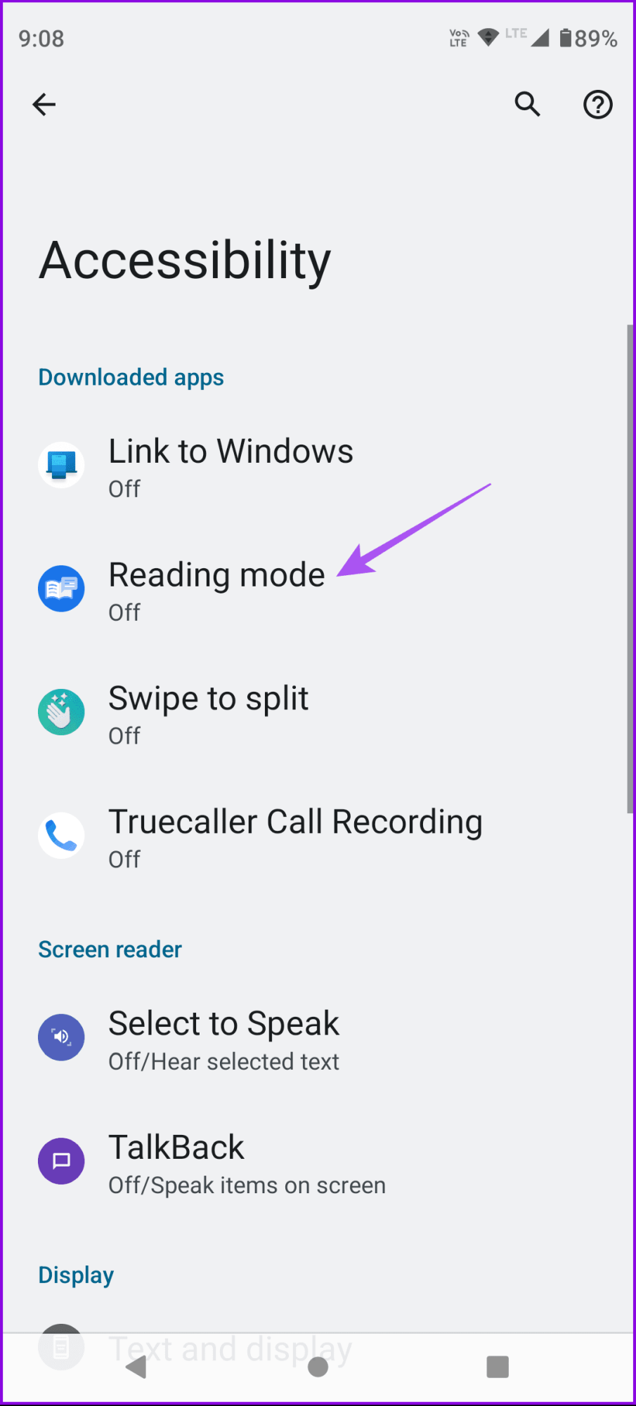 настройки специальных возможностей режима чтения Android