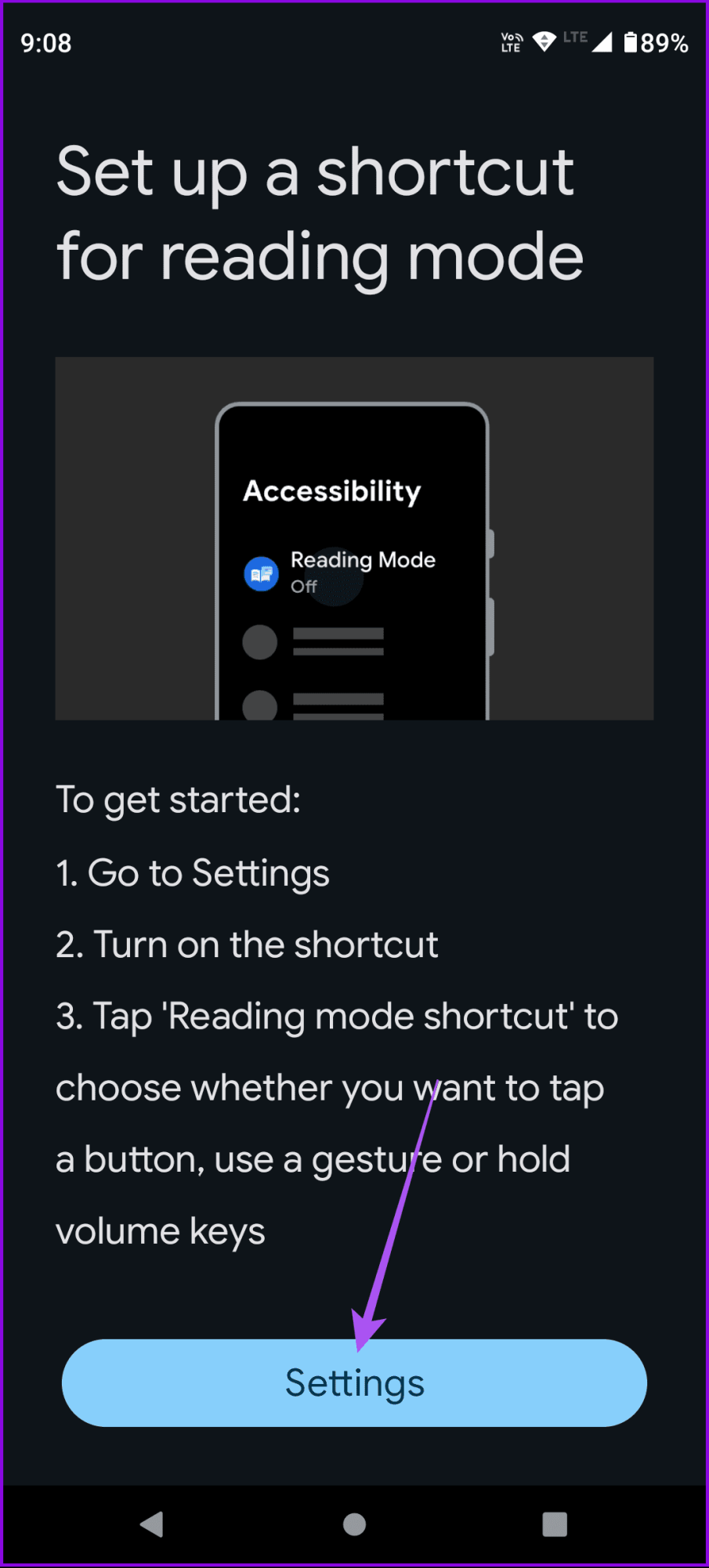 Настройки режима чтения приложения Android