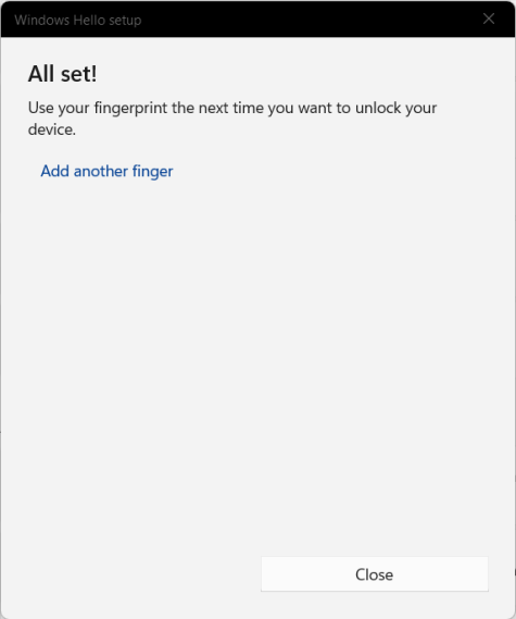 Аутентификация по отпечатку пальца установлена.