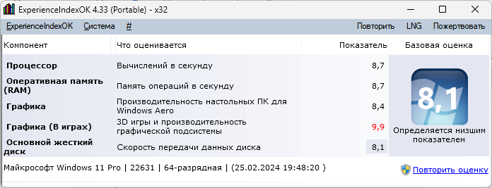 оценка производительности компьютера