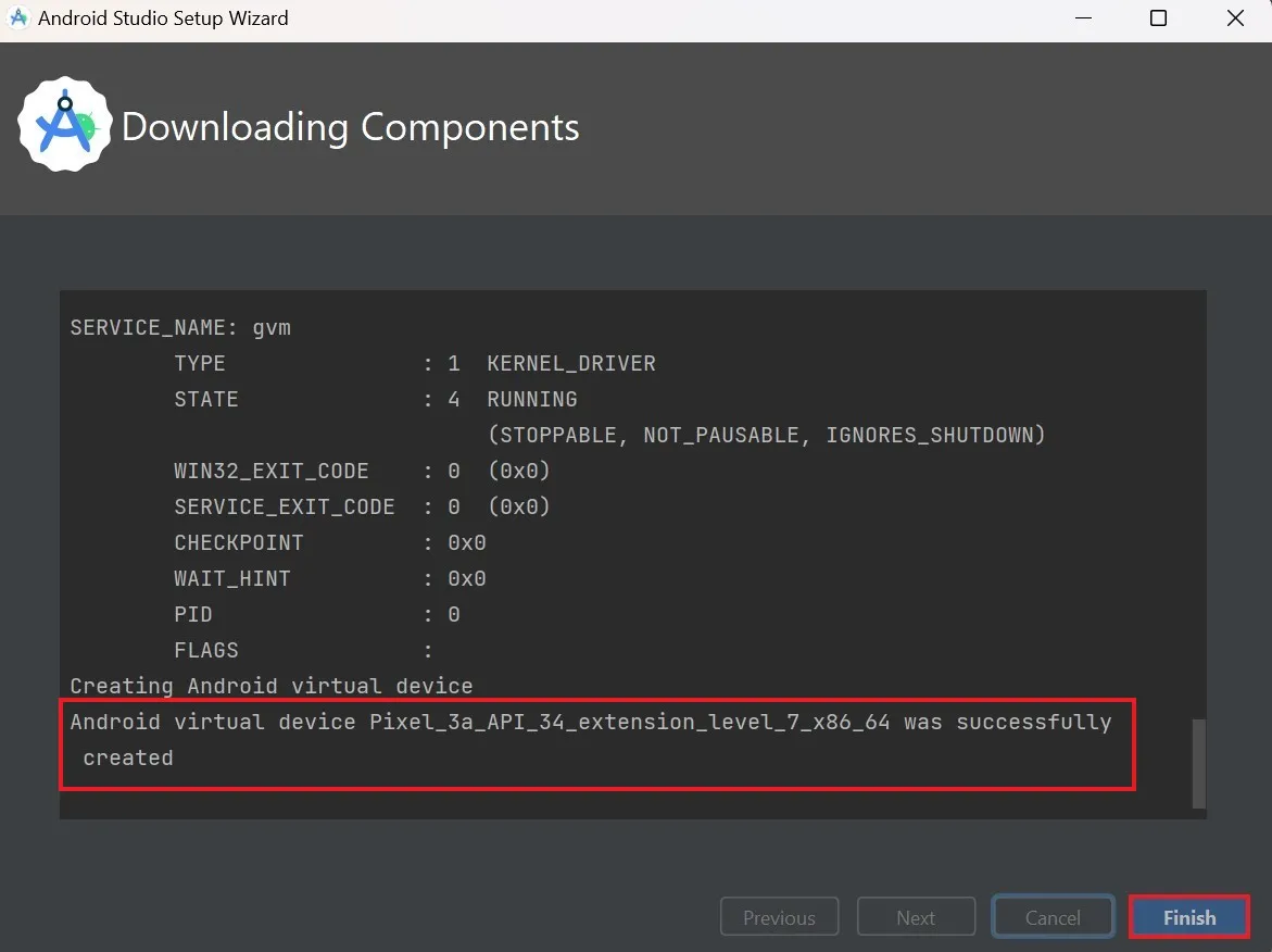Экран Android Studio успешно настроен