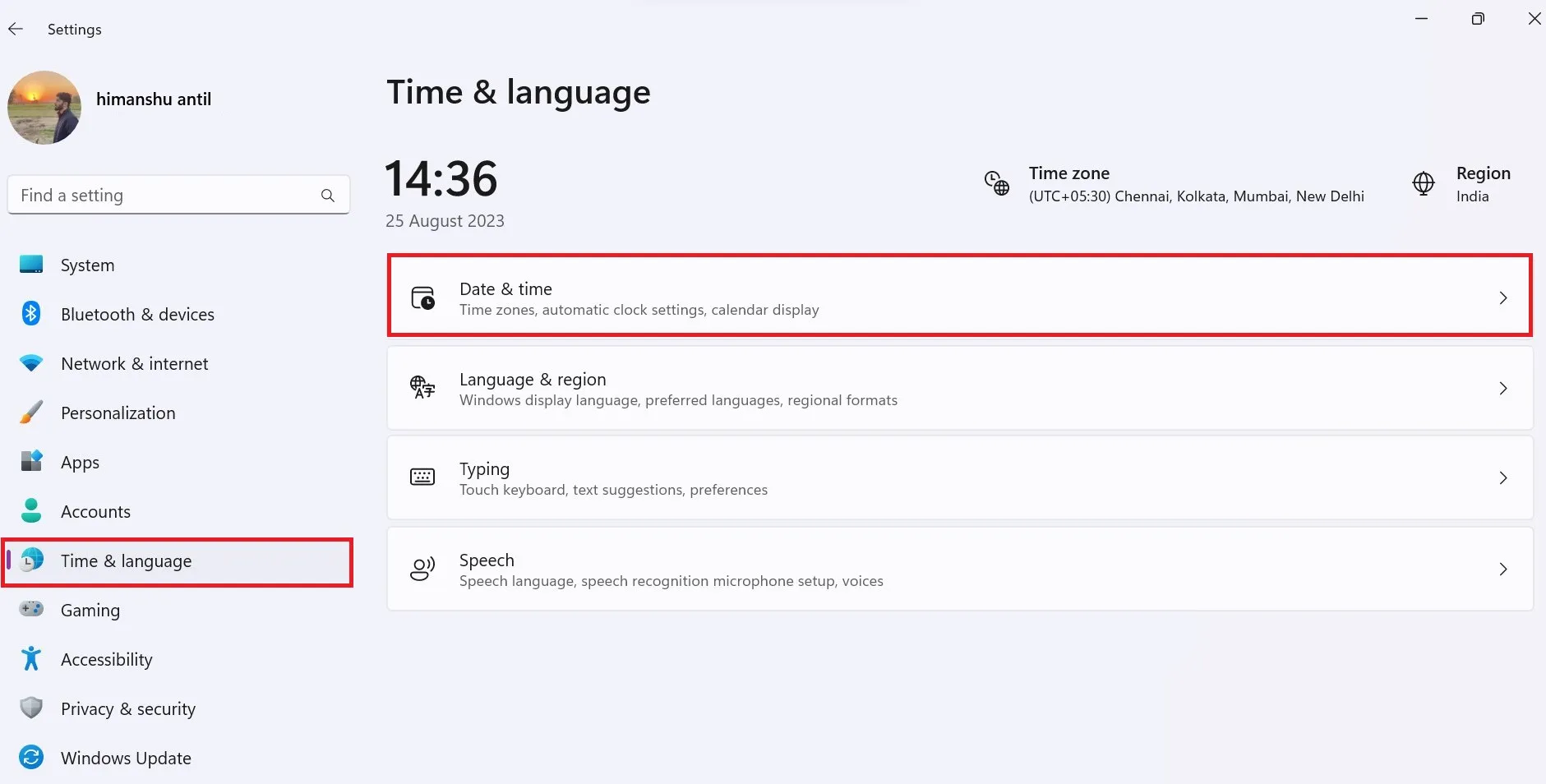 Изменить время и дату