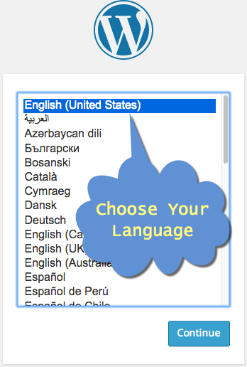 Выбор языка установки WordPress