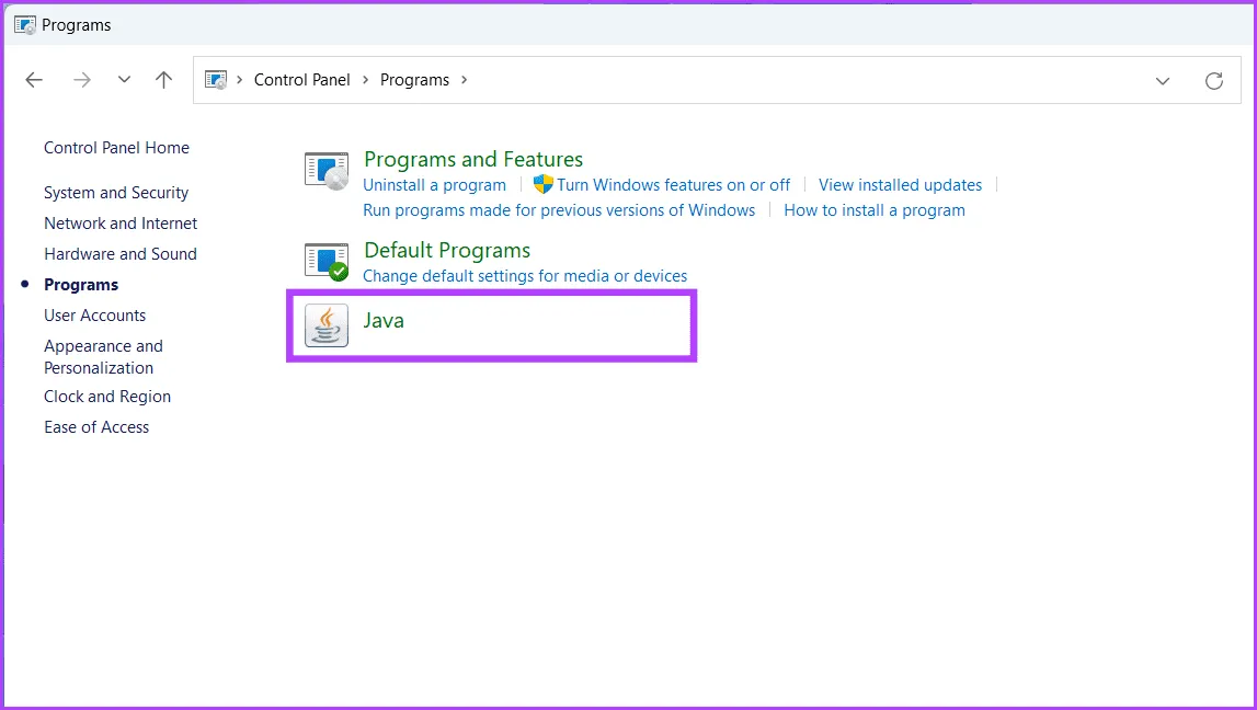 Нажмите Java из вариантов.