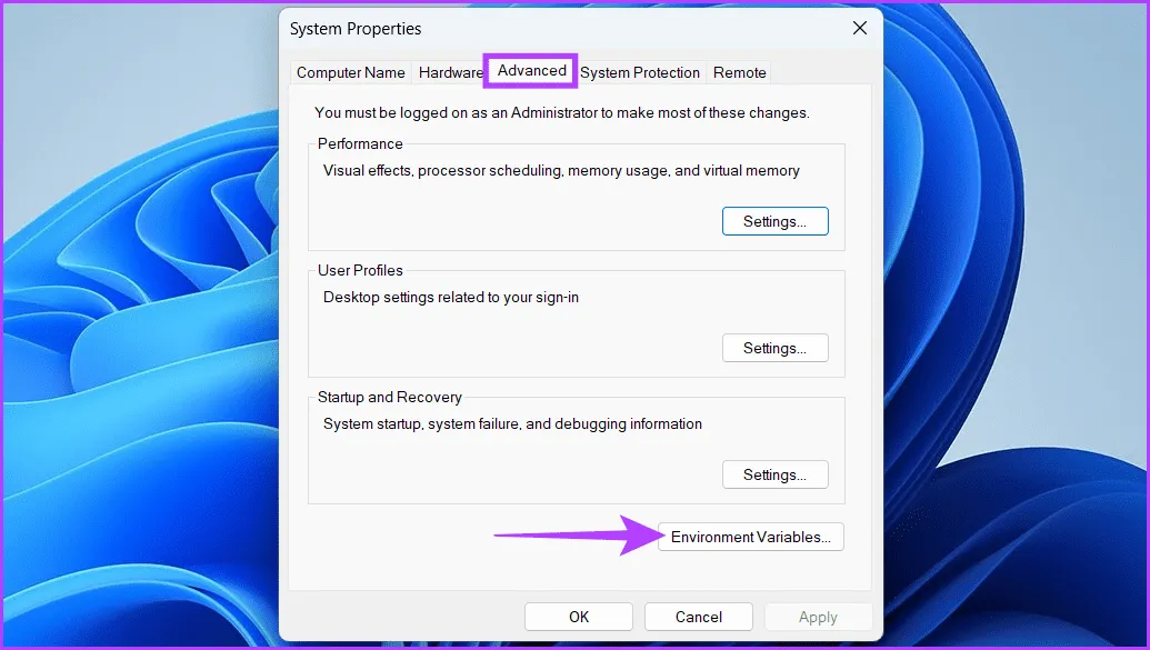 Нажмите кнопку «Переменные среды».