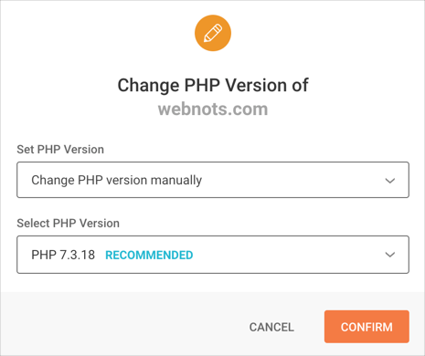 Подтвердите изменение версии PHP в SiteGround