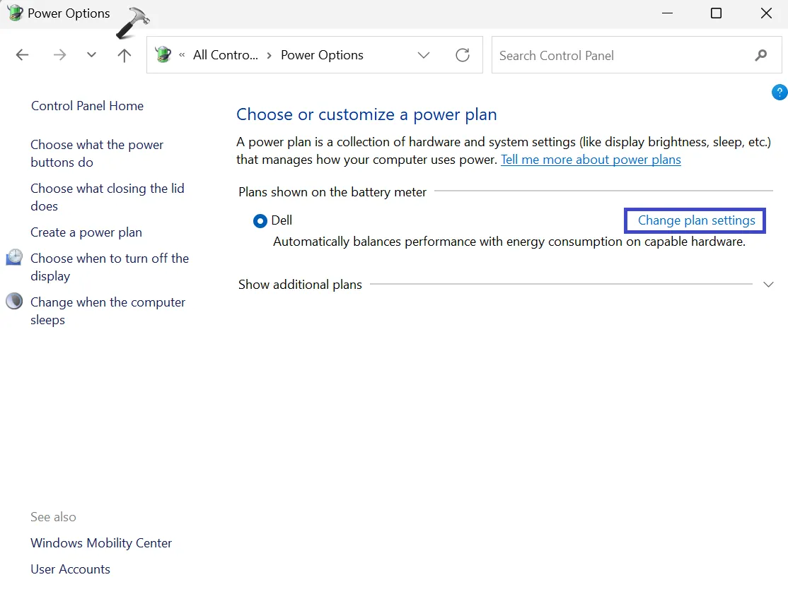 Исправлено: неизвестное USB-устройство (ошибка сброса порта) в Windows 11/10 — Панель управления — Изменить настройки плана.