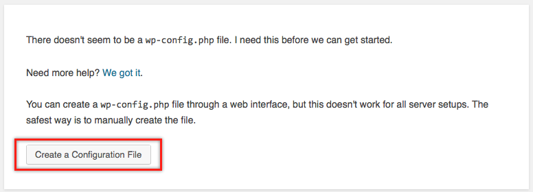 Создать файл конфигурации в WordPress