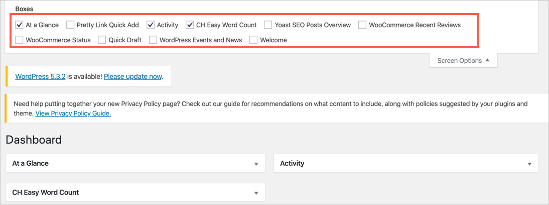 Отключить виджеты в панели управления