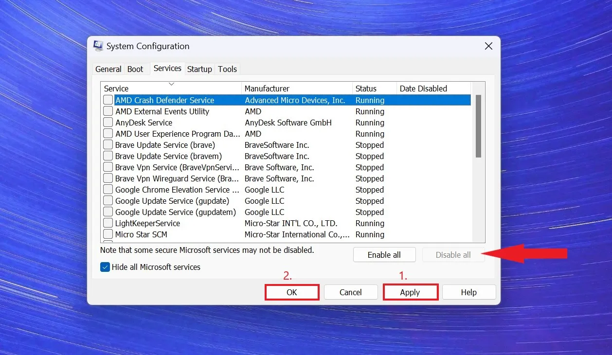 Отключить все службы автозагрузки