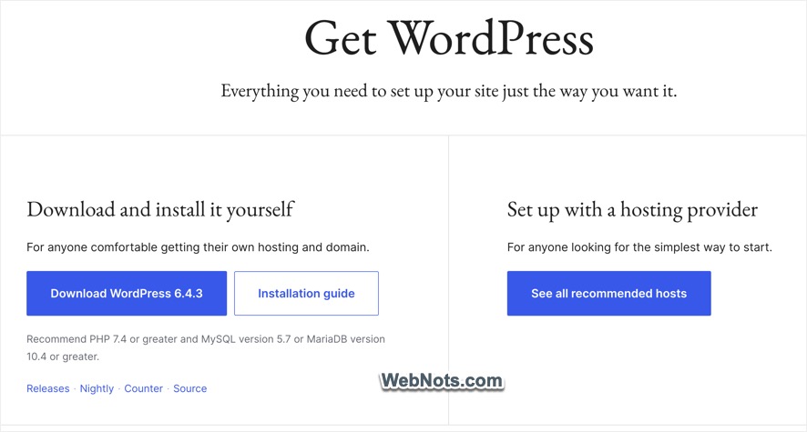 Скачать установочный пакет WordPress