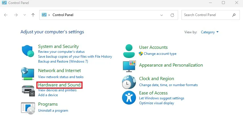 Настройка оборудования и звука на панели управления