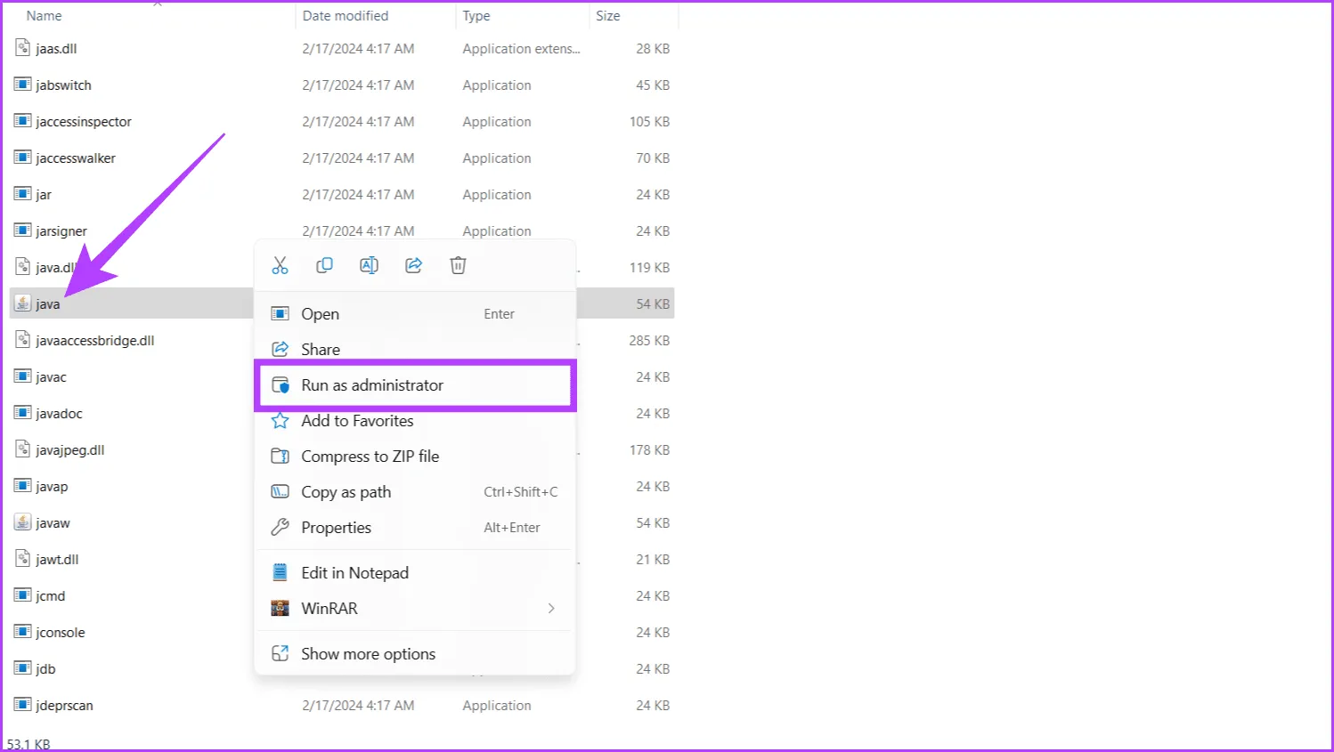 Найдите приложение Java, щелкните его правой кнопкой мыши и выберите «Запуск от имени администратора».
