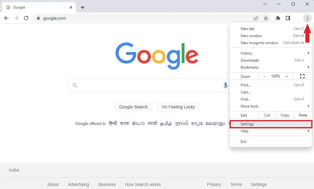 Доступ к настройкам Chrome