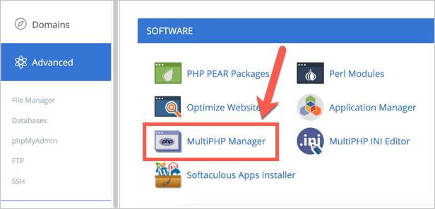 Менеджер MultiPHP в Bluehost