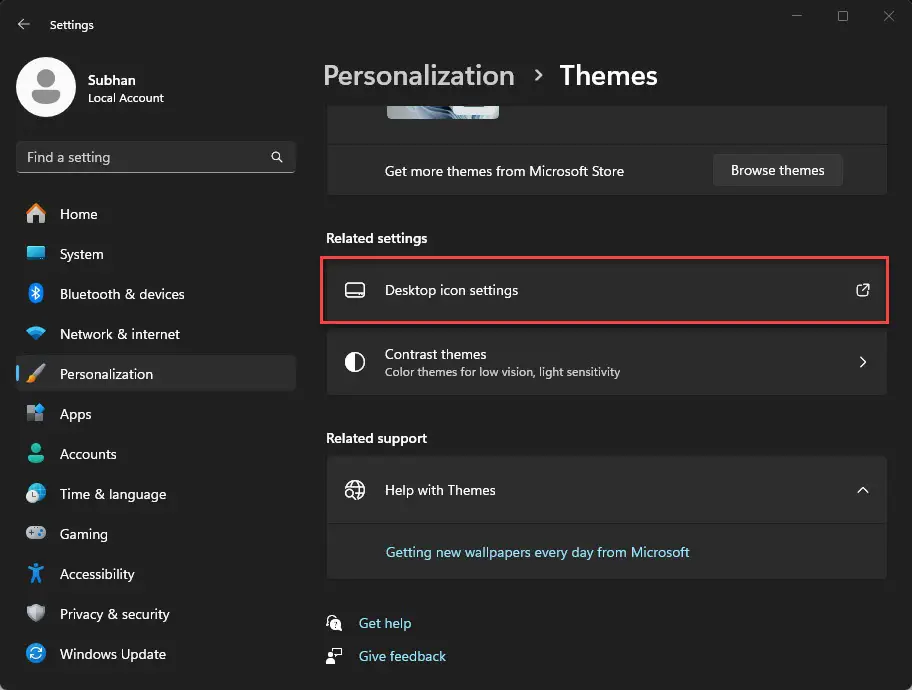 Открыть настройки значка на рабочем столе