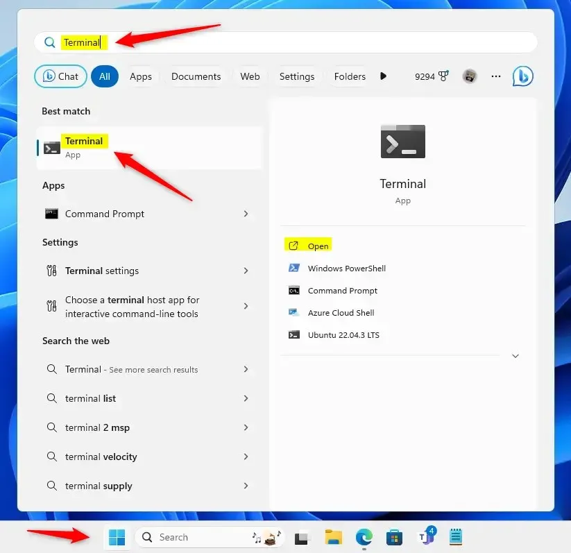 Откройте приложение Windows Terminal.