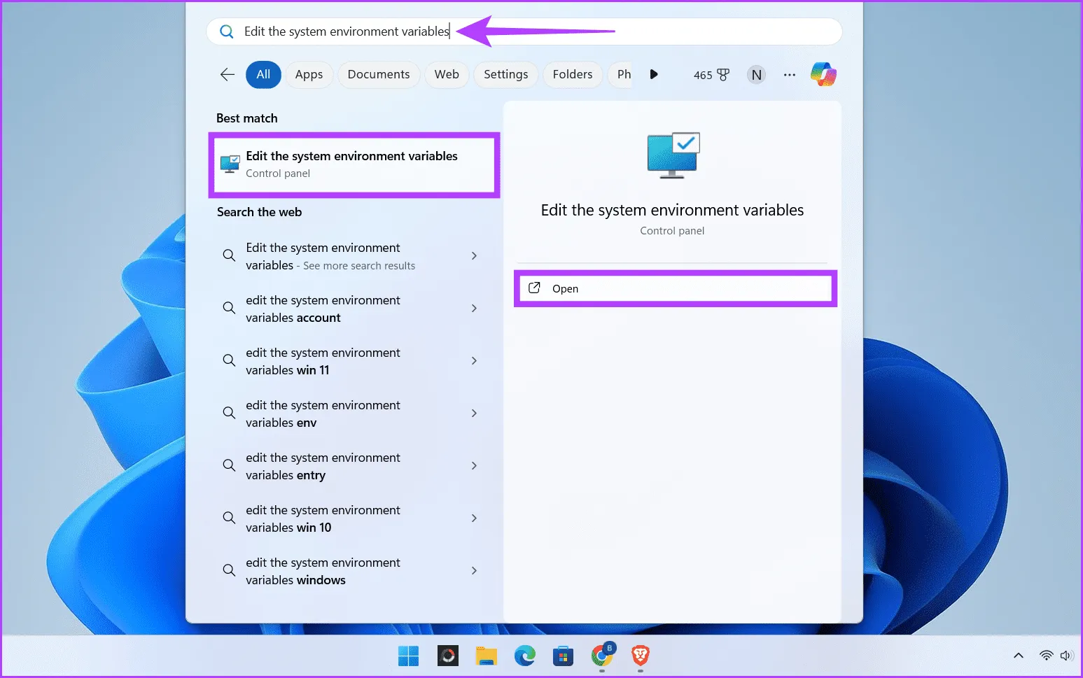 Нажмите клавиши Windows S, напишите «Изменить переменные системной среды» и нажмите «Открыть».
