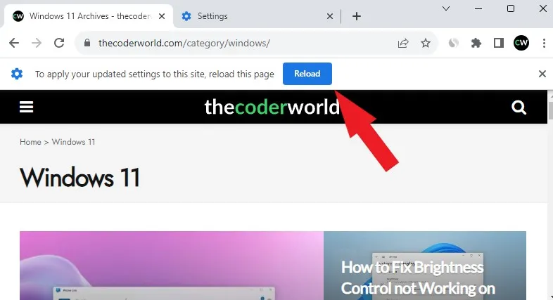 Перезагрузите сайт, чтобы применить изменения.