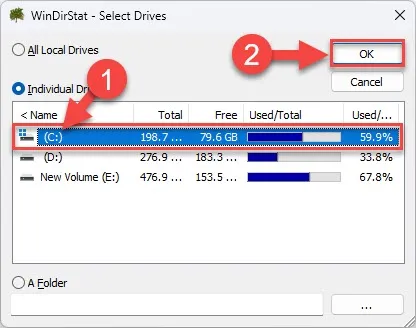 Сканировать загрузочный диск с помощью WinDirStat