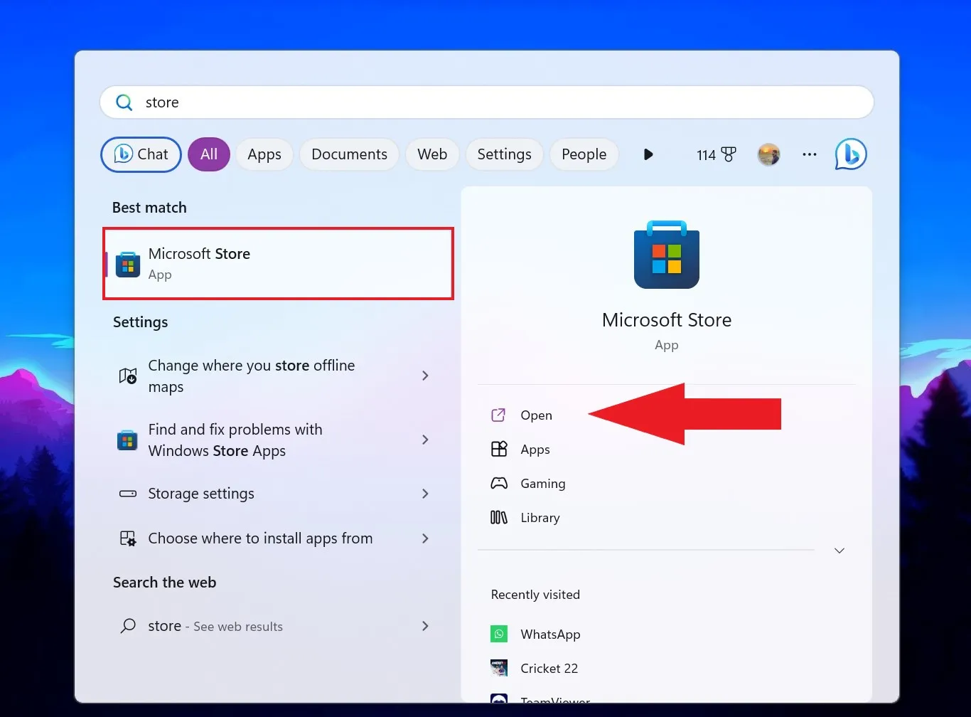Открытие Microsoft Store