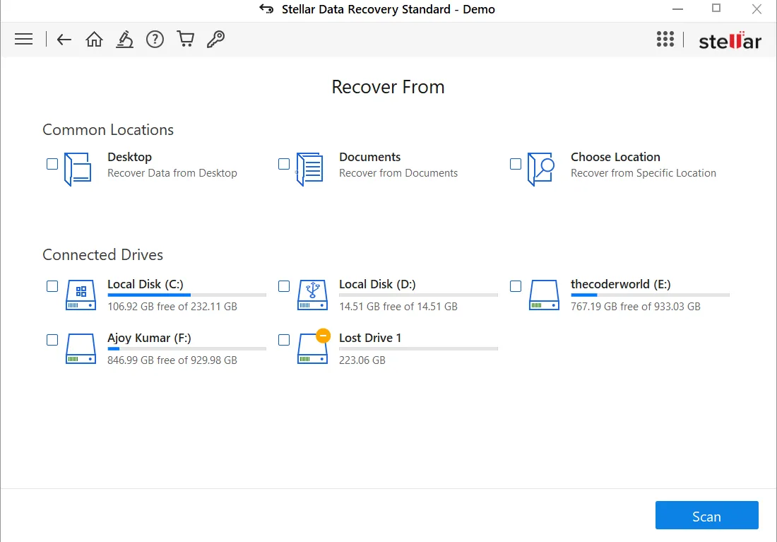 Звездный интерфейс восстановления данных