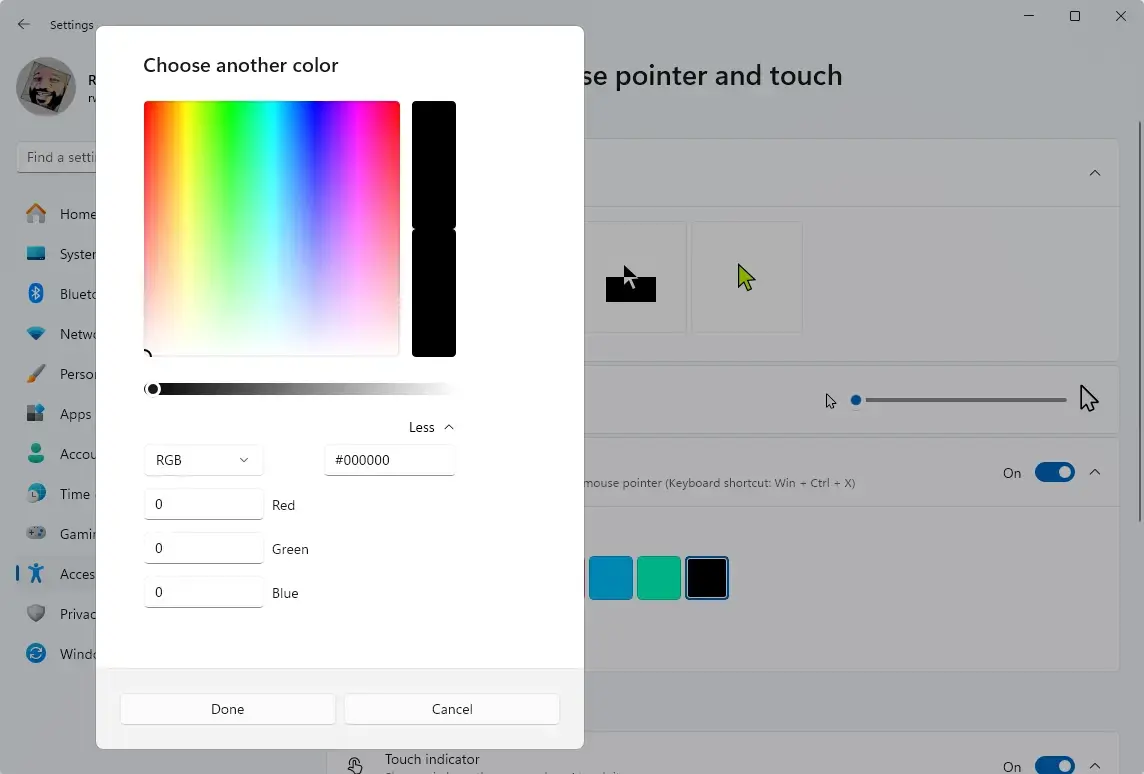 Индикатор указателя Windows 11 имеет более индивидуальный цвет