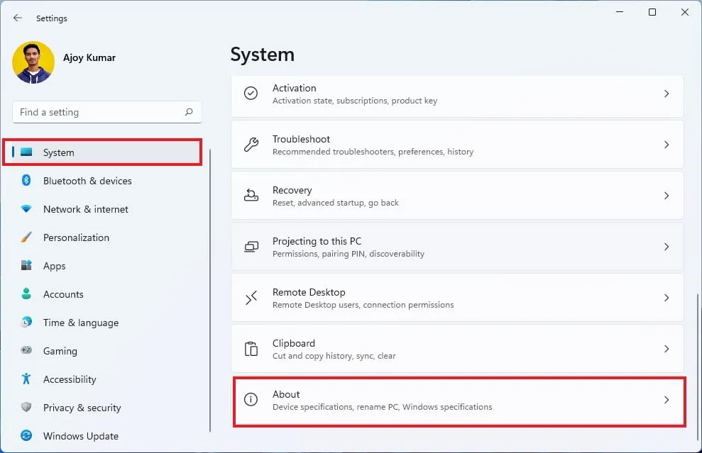 Проверка раздела «О программе» операционной системы Windows